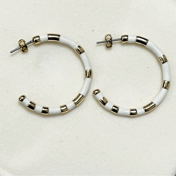 Enamel & Gold Hoop Earrings - 1.5” - Picture 1 of 3